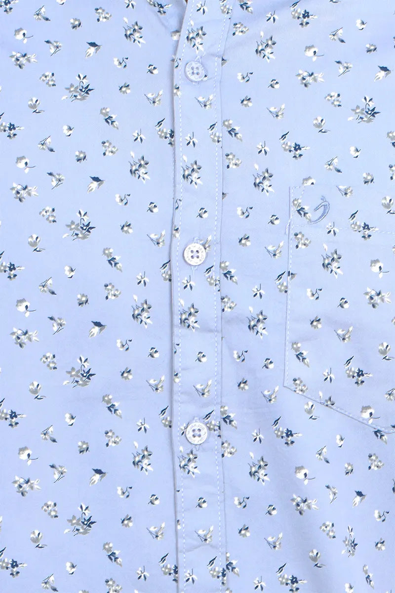 Men's Cotton Floral Print Shirt - Sky Blue