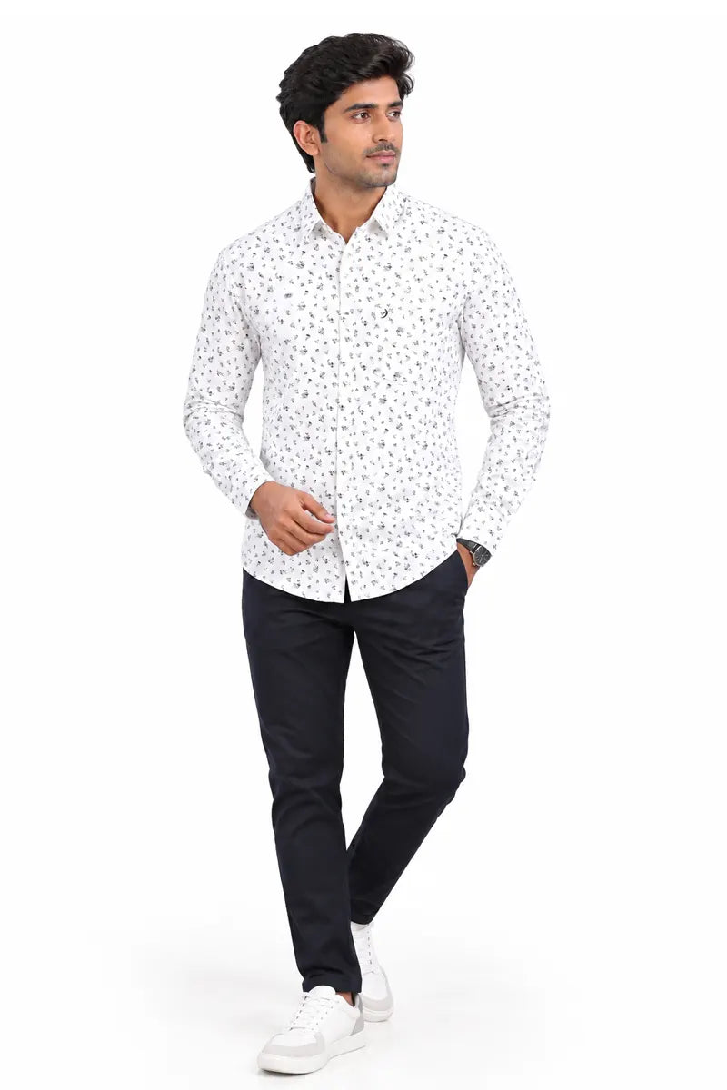 Cotton Floral Print Casual Shirt for Men - White