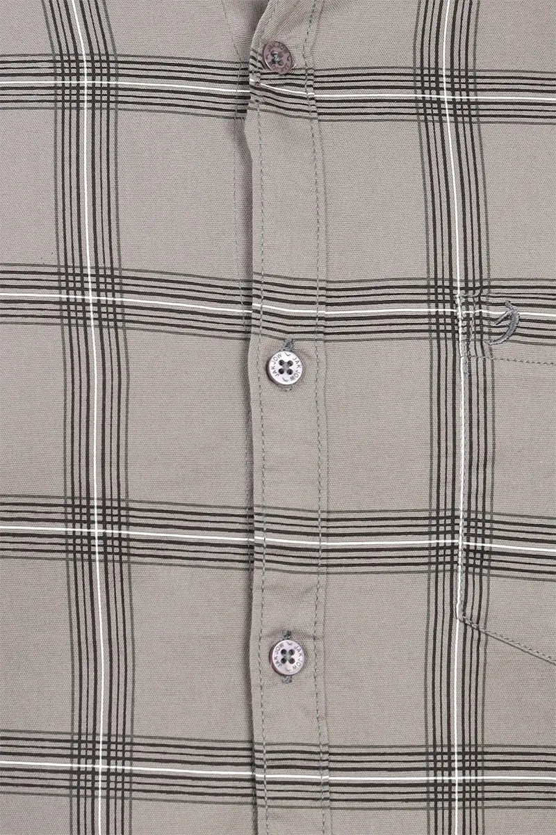 Men's Cotton Checkered Shirt - Grey
