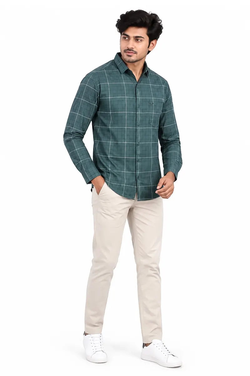 Cotton Checkered Shirt for Men - JakJow (Style cot000882) - Dark Green