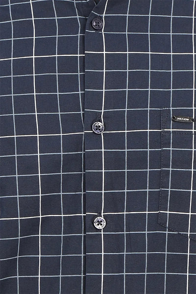 Men's Cotton Checkered Shirt - JakJow (Style cot000883) - Navy Blue