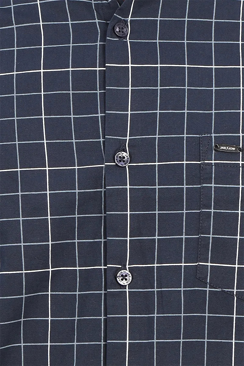 Men's Cotton Checkered Shirt - JakJow (Style cot000883) - Navy Blue