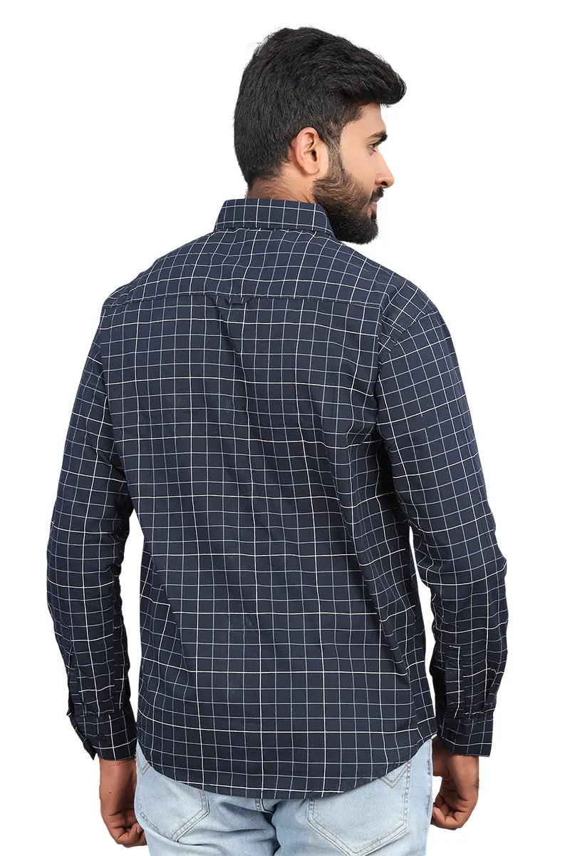 Men's Cotton Checkered Shirt - JakJow (Style cot000883) - Navy Blue