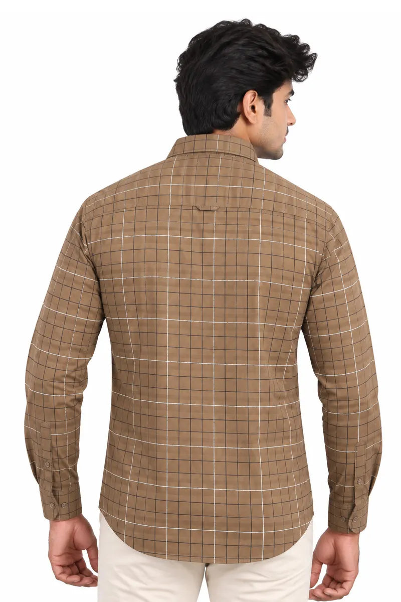 Cotton Checkered Shirt for Men - JakJow (Style cot000884) - Dark Khaki