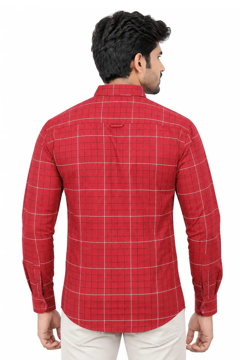 Men's Cotton Checkered Shirt - JakJow (Style cot000886)-RED