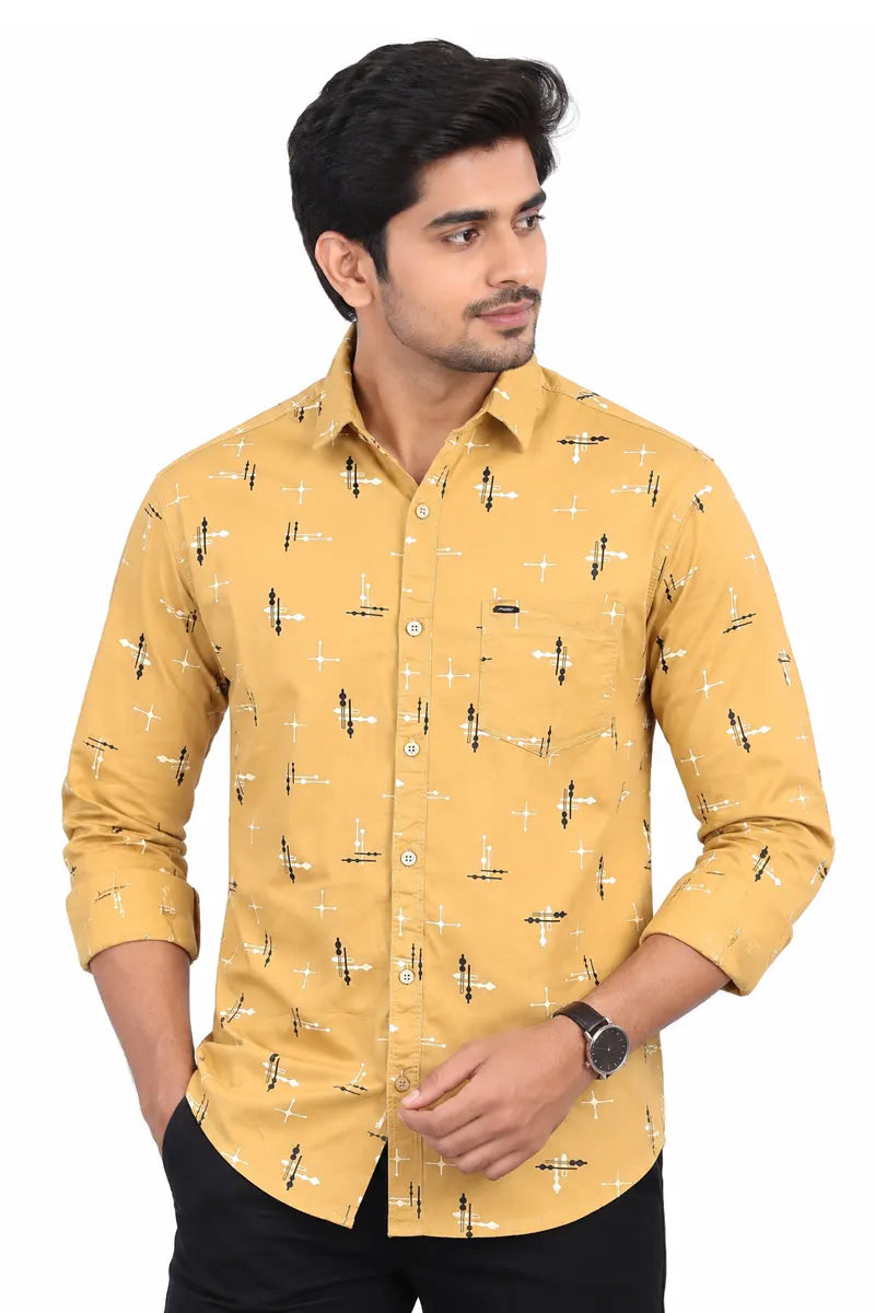 Cotton Printed Shirt for Men - JakJow (Style all000892) - Dark Khaki