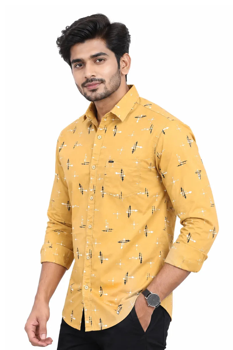 Cotton Printed Shirt for Men - JakJow (Style all000892) - Dark Khaki