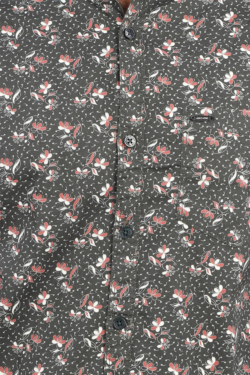 Cotton Floral Printed Shirt for Men - Dark Green