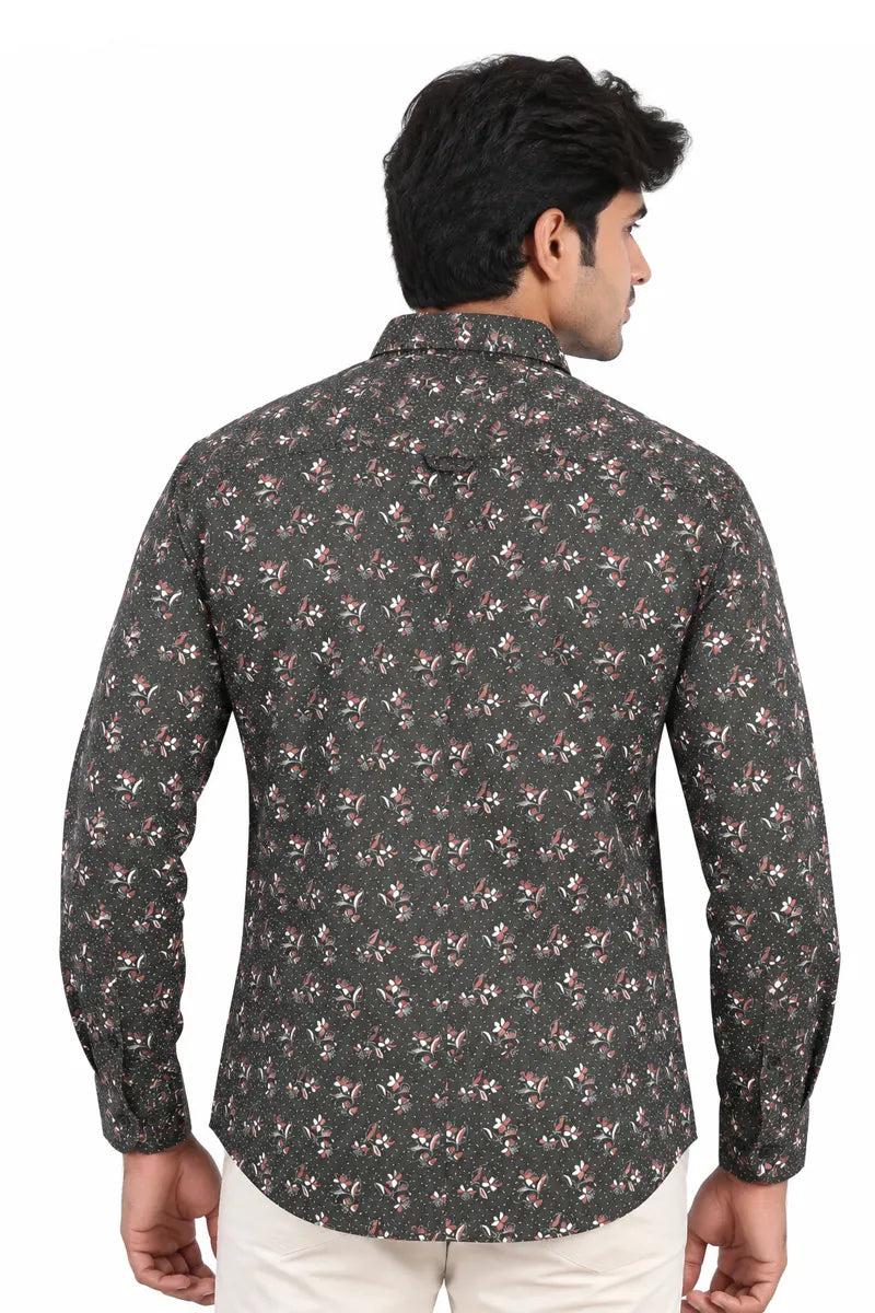 Cotton Floral Printed Shirt for Men - Dark Green
