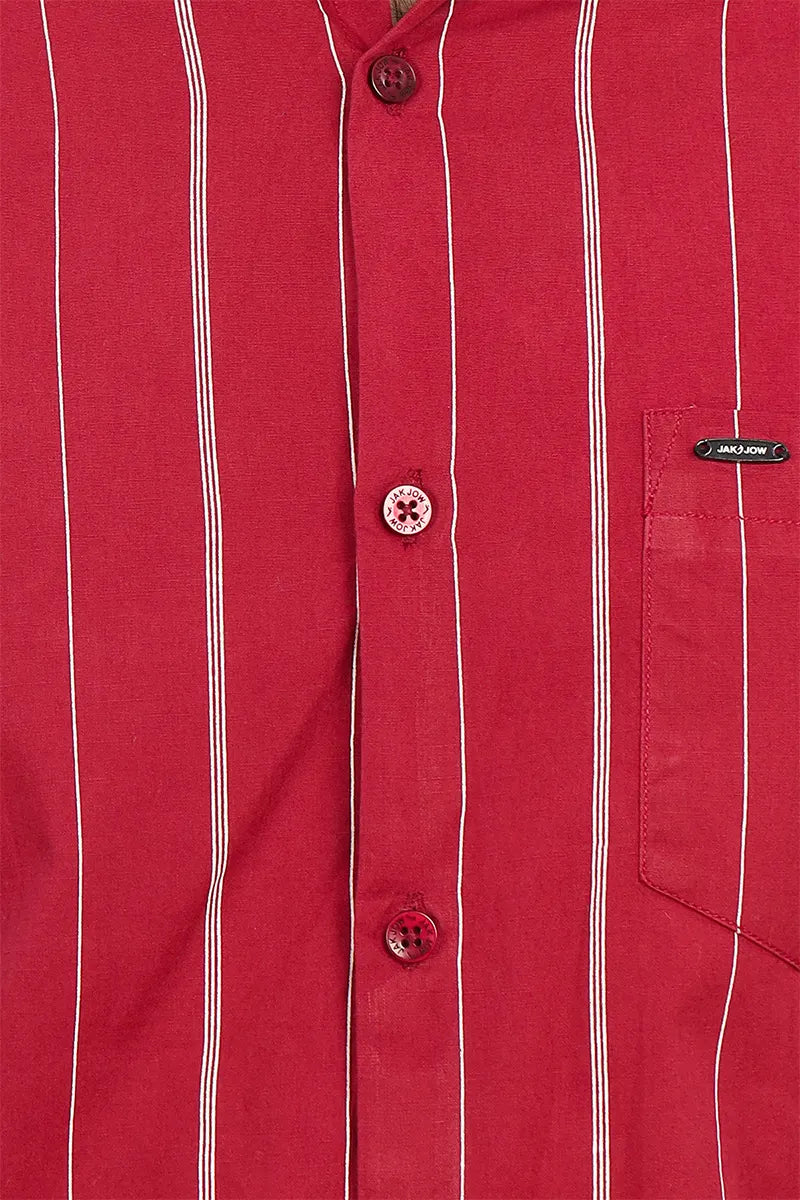 Men's Striped Cotton Slim Fit Shirt - Maroon