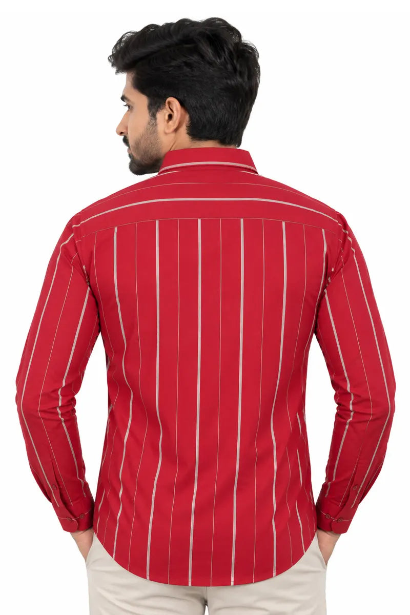 Men's Striped Cotton Slim Fit Shirt - Maroon