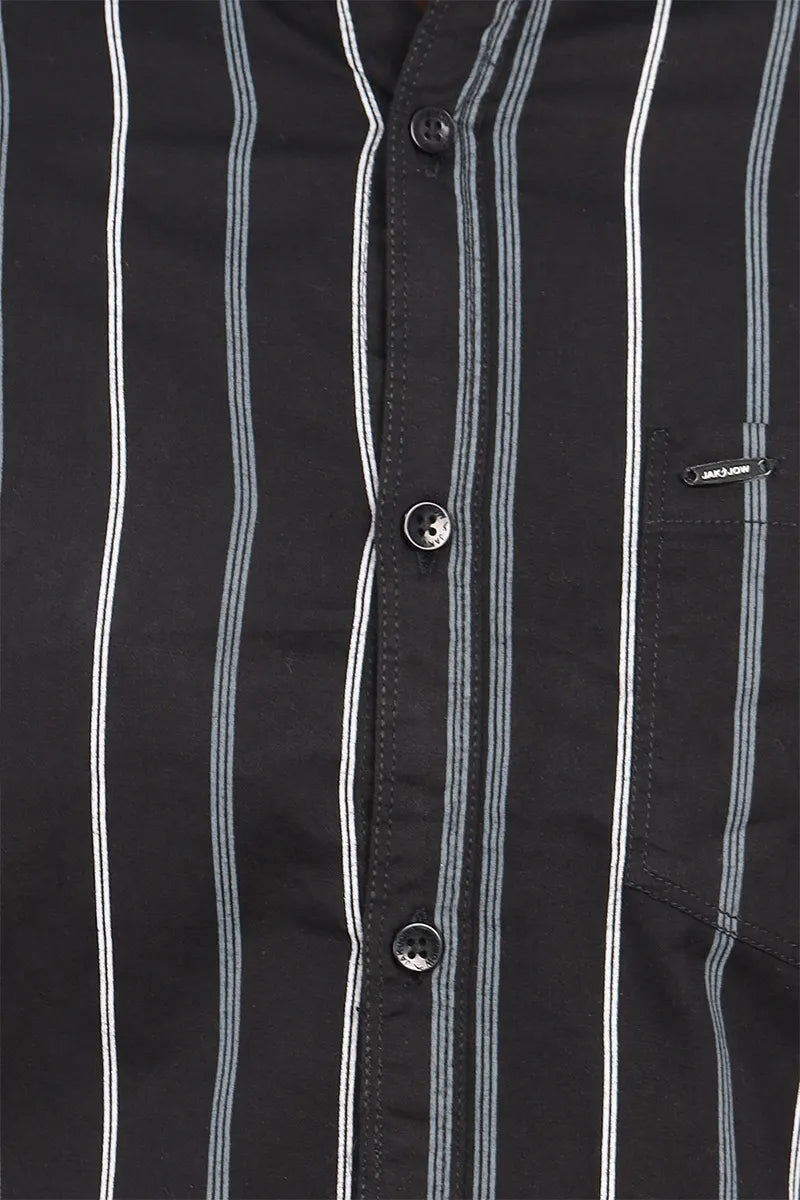 Striped Cotton Shirt for Men-  Black