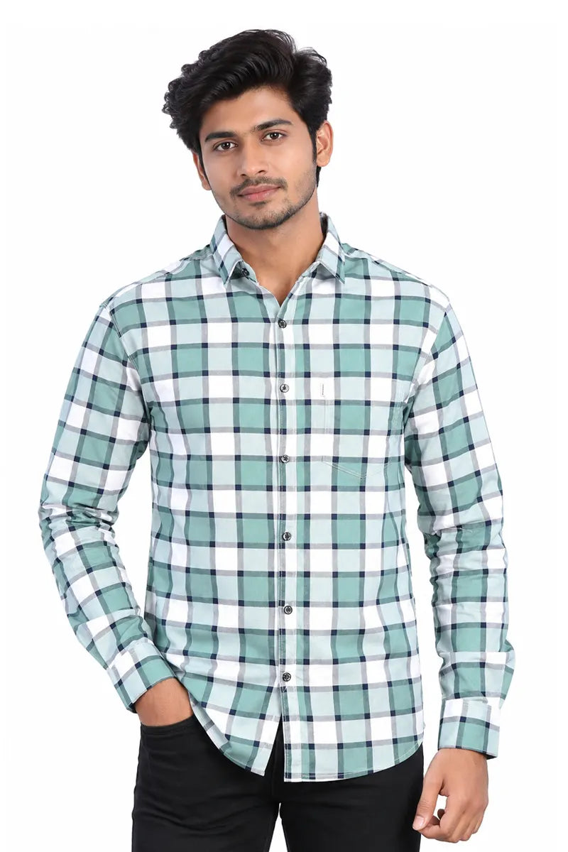 Cotton Checkered Shirt for Men - JakJow (Style men001061) - Green