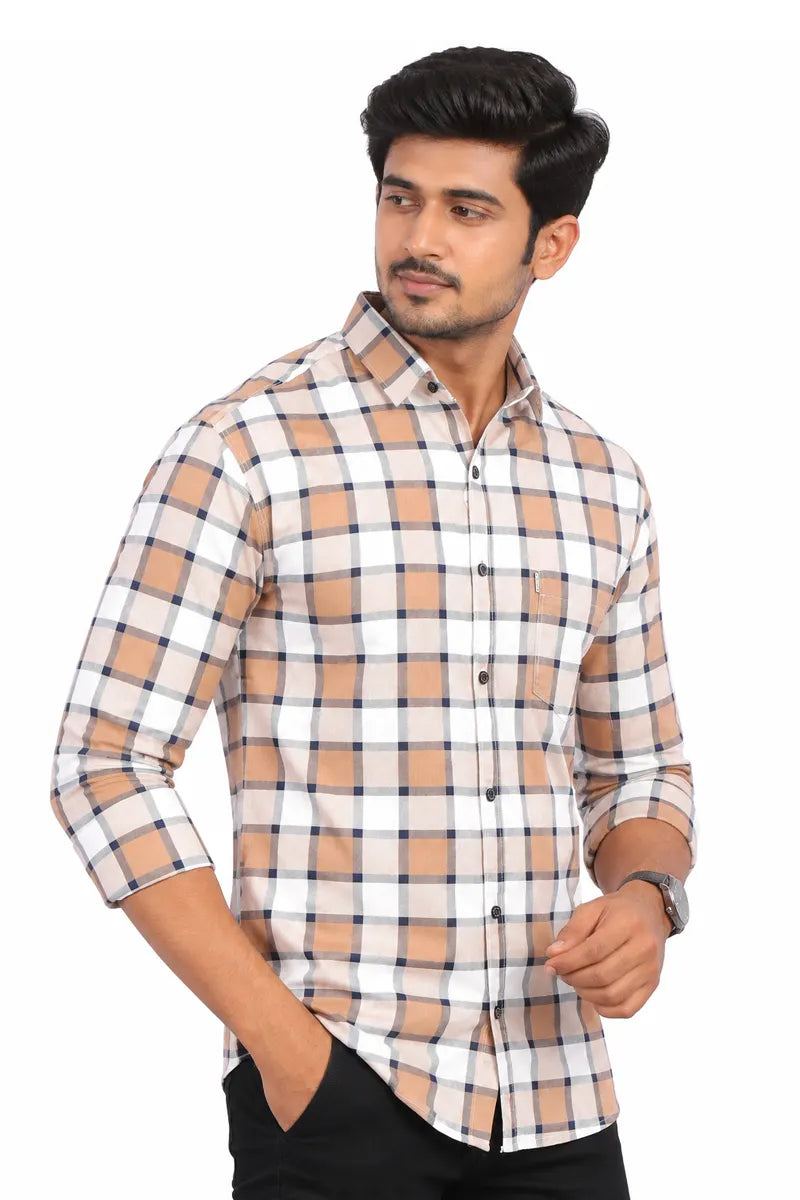 Cotton Checkered Shirt for Men - JakJow (Style men001065) - Light Orange