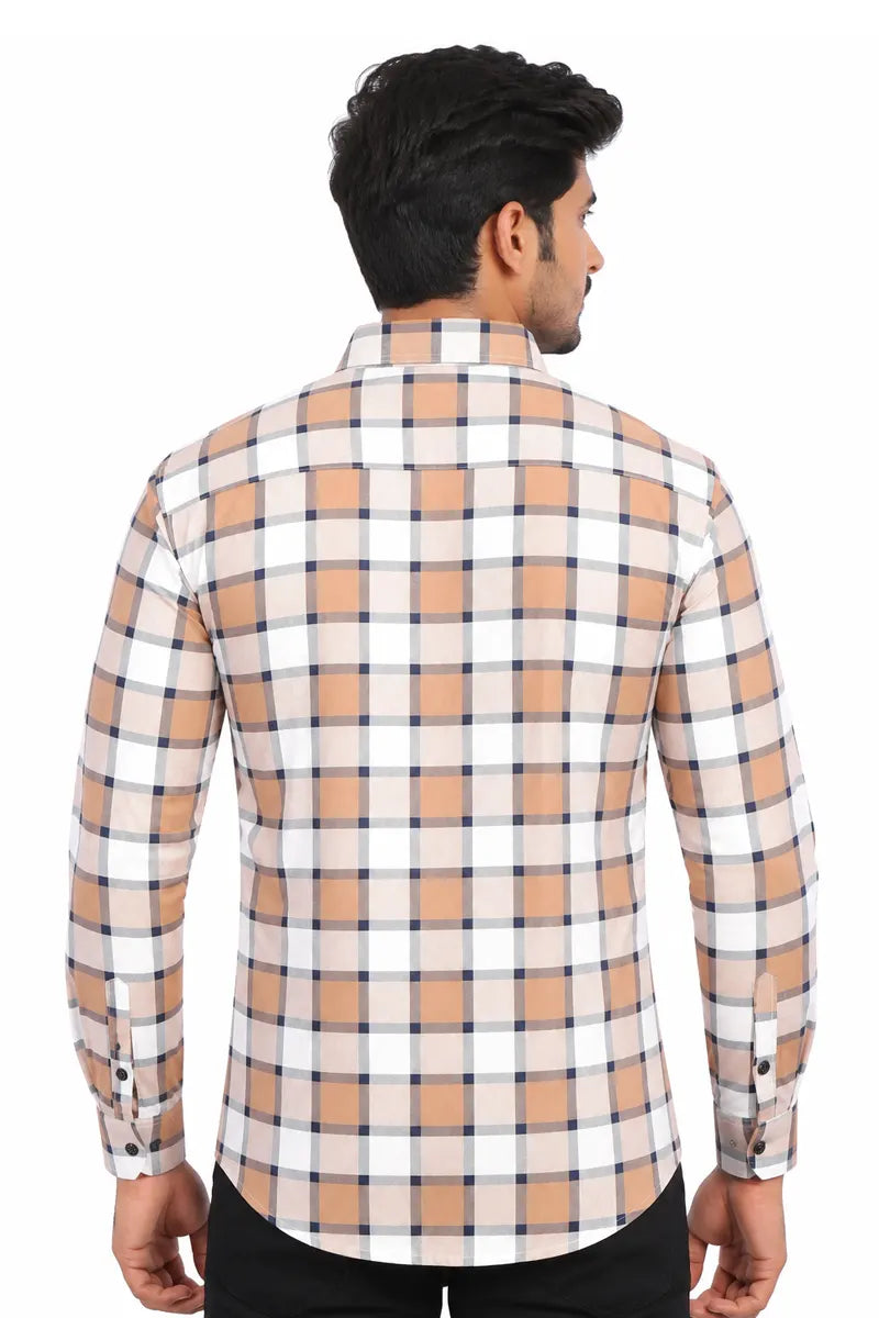 Cotton Checkered Shirt for Men - JakJow (Style men001065) - Light Orange