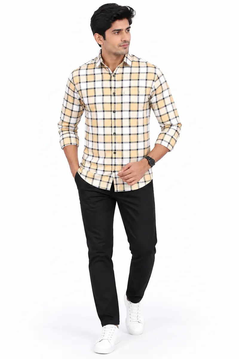 Cotton Checkered Shirt for Men - JakJow (Style men001067) - Golden Yellow
