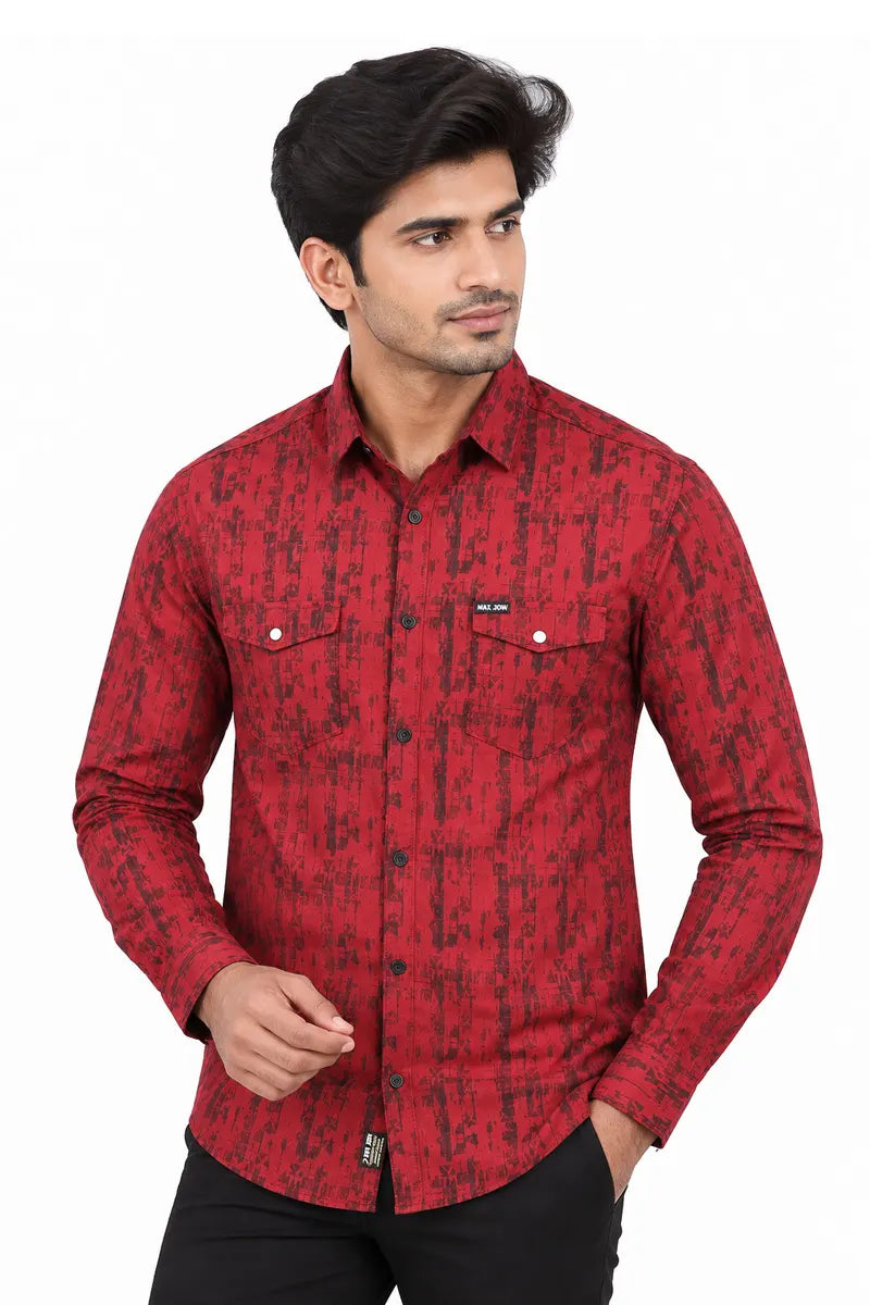 Men's Abstract Printed Casual Shirt - Maroon