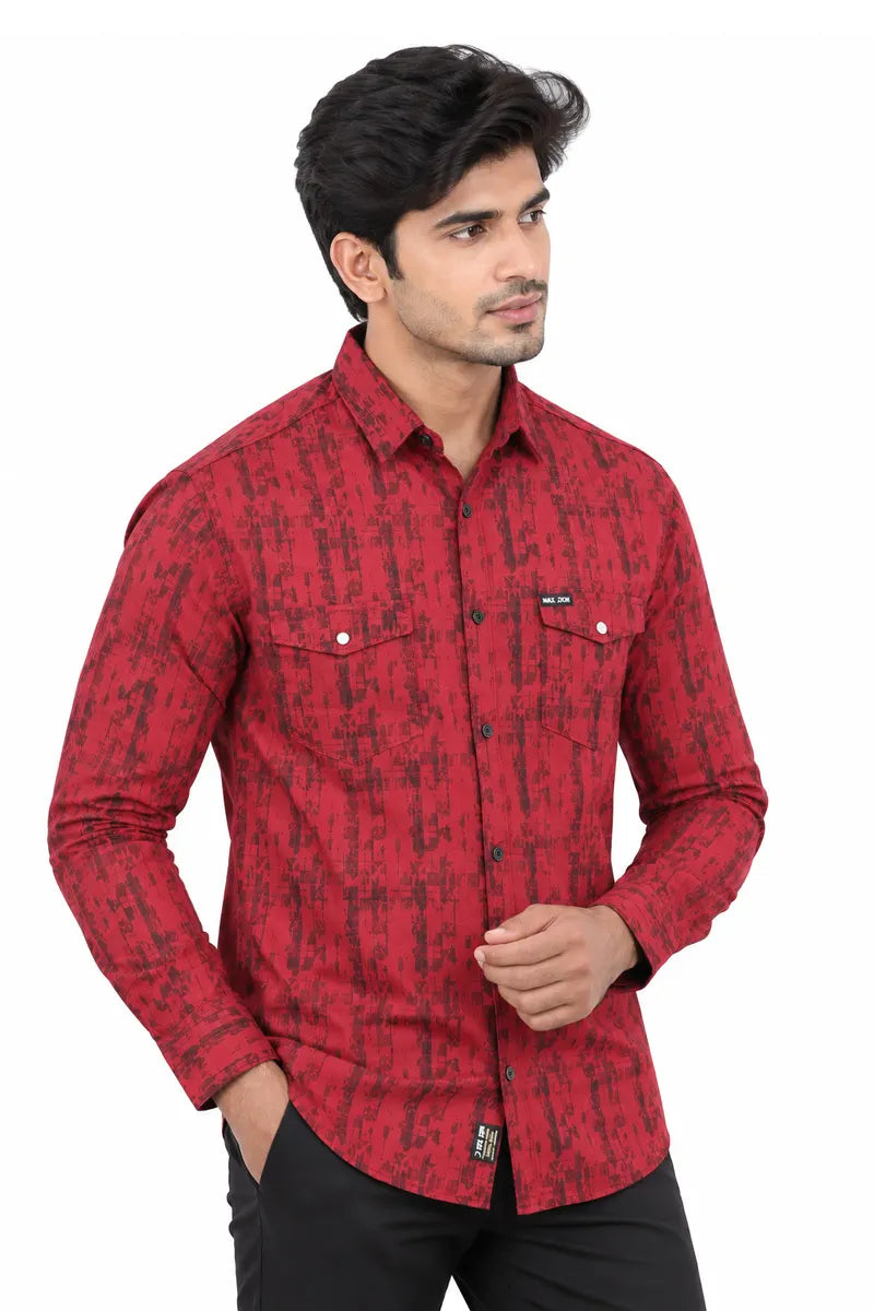 Men's Abstract Printed Casual Shirt - Maroon