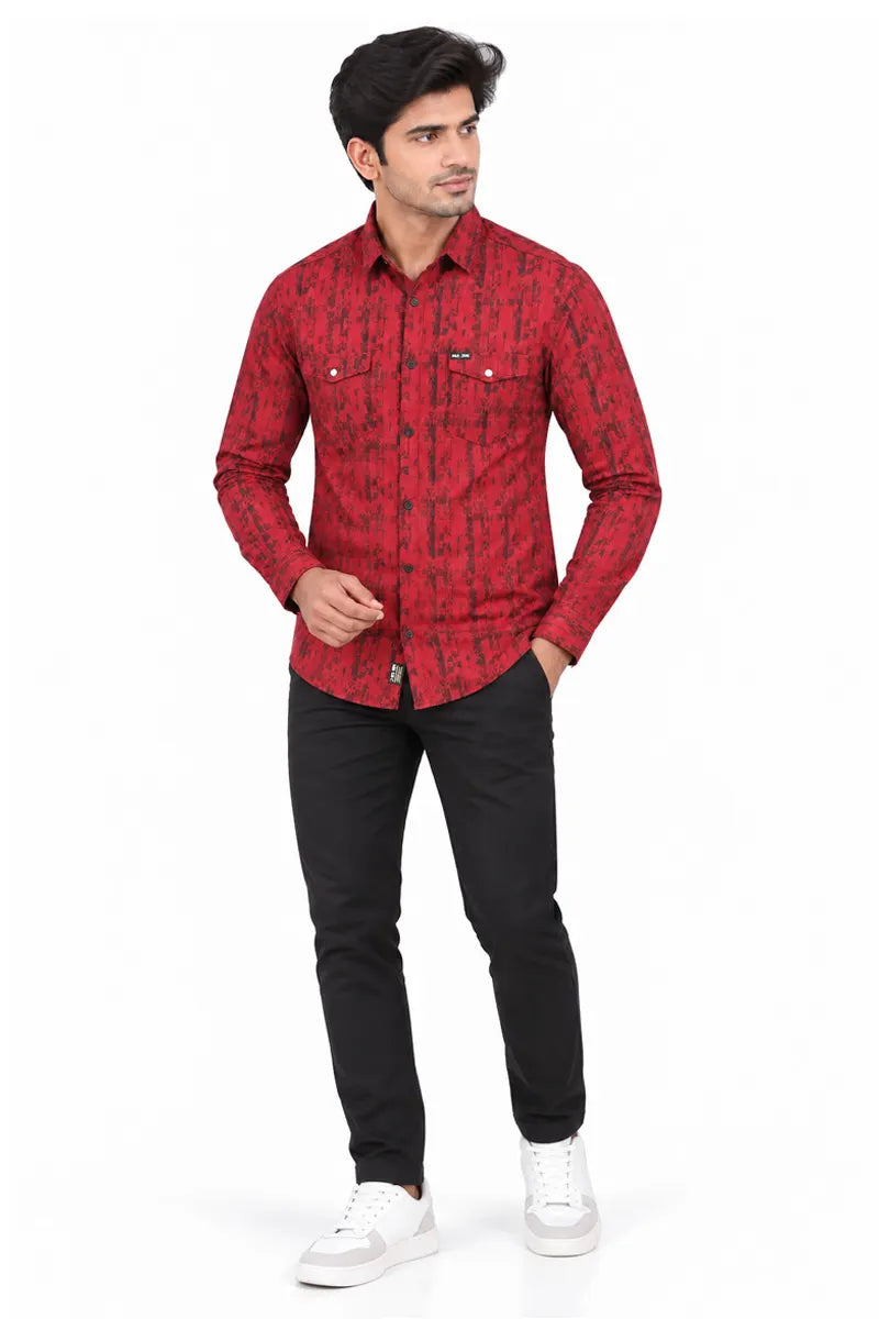 Men's Abstract Printed Casual Shirt - Maroon