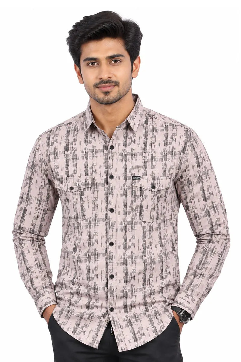 Cotton Printed Shirt for Men - JakJow (Style men001088) - Coffee