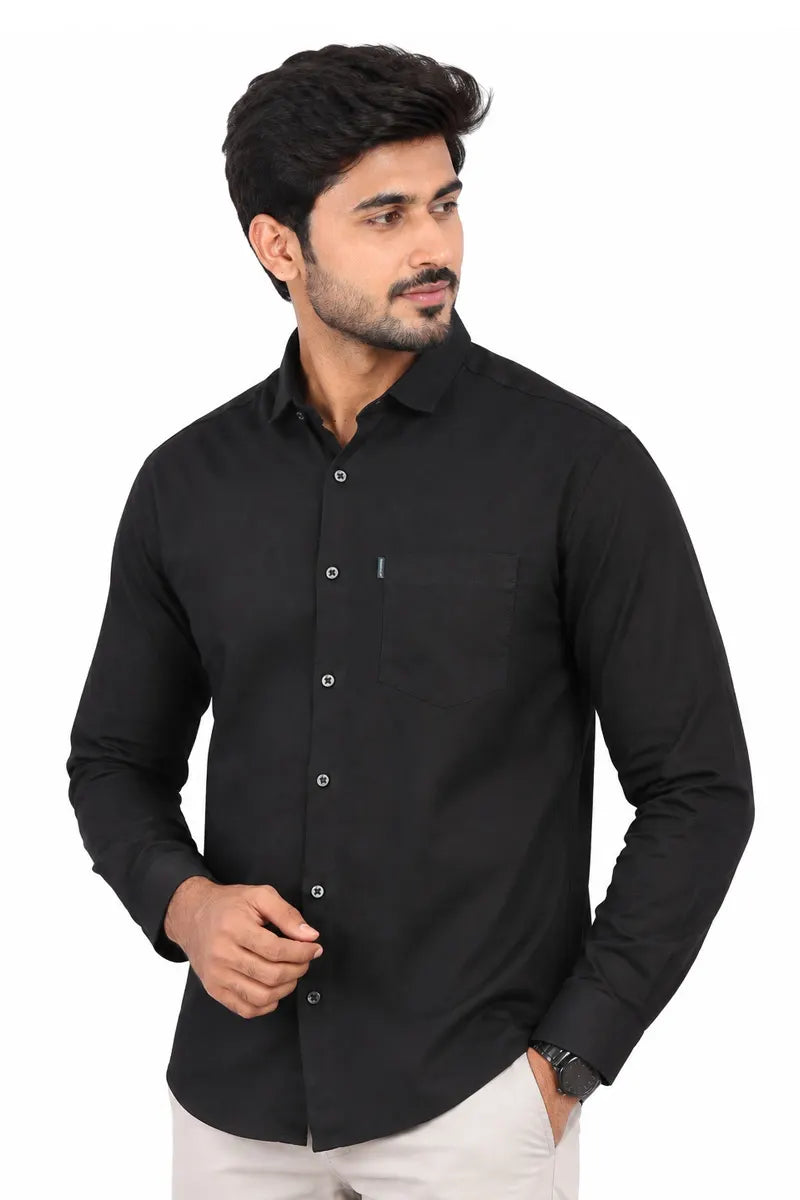 Cotton Solid Slim Fit Shirt for Men - Black