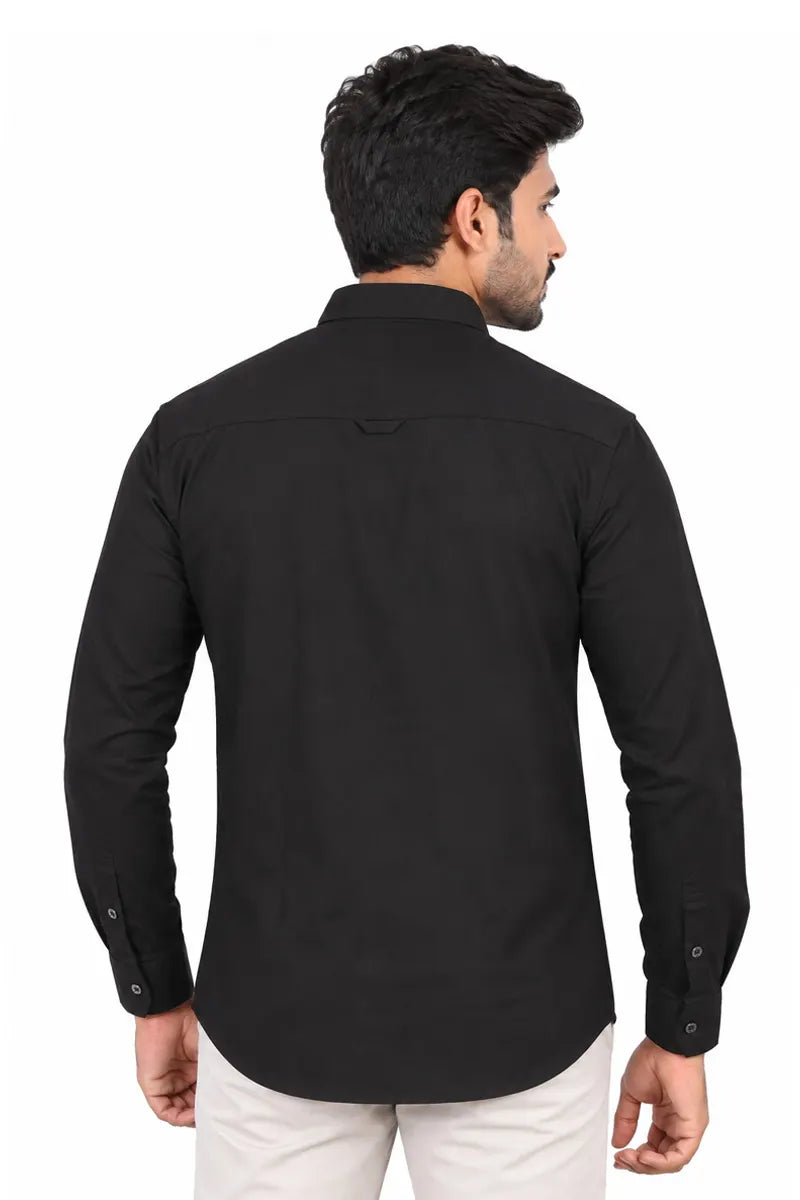 Cotton Solid Slim Fit Shirt for Men - Black