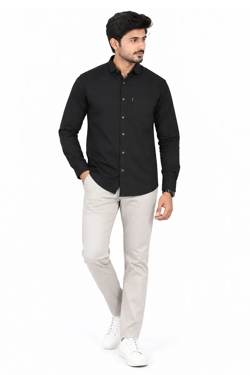 Cotton Solid Slim Fit Shirt for Men - Black