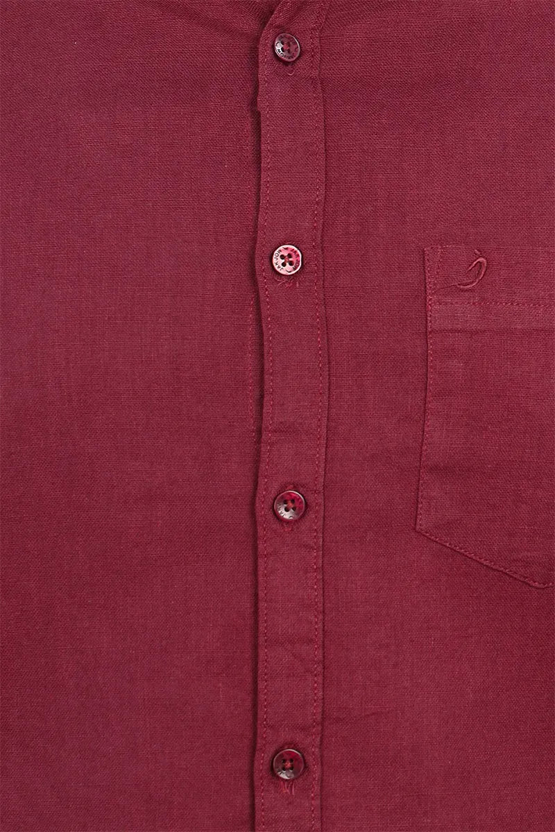 Cotton Linen Slim Fit Shirt for Men - Maroon
