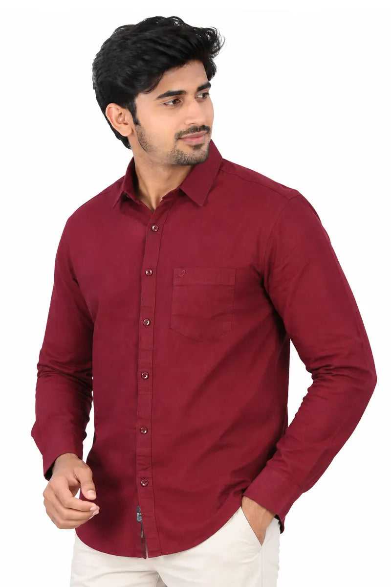 Cotton Linen Casual Shirt for Men - Burgundy