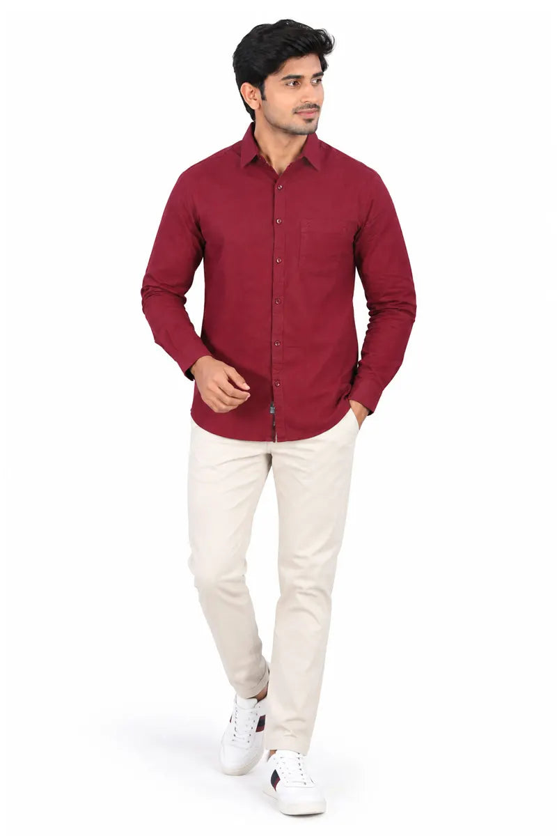 Cotton Linen Casual Shirt for Men - Burgundy