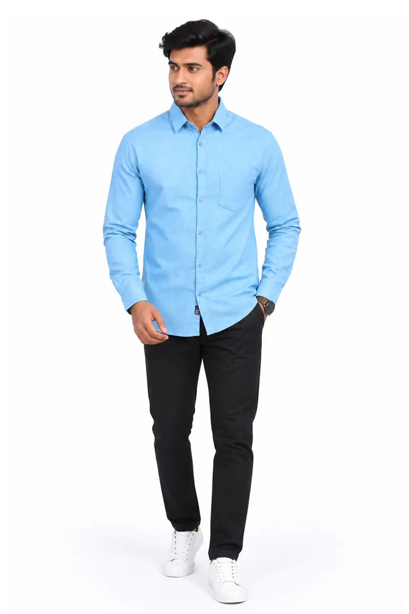 Men's Cotton Linen Casual Shirt - Light Blue