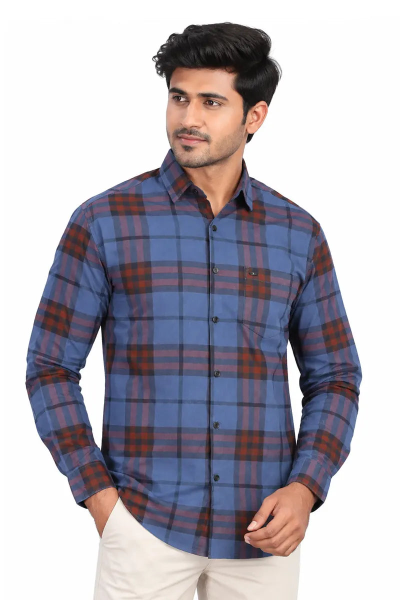 Cotton Checkered Shirt for Men - JakJow (Style men001202) - Blue