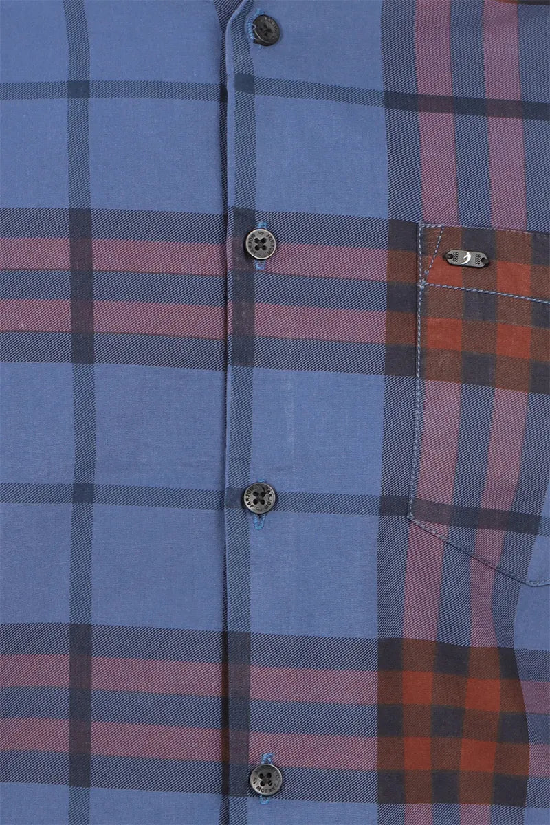 Cotton Checkered Shirt for Men - JakJow (Style men001202) - Blue