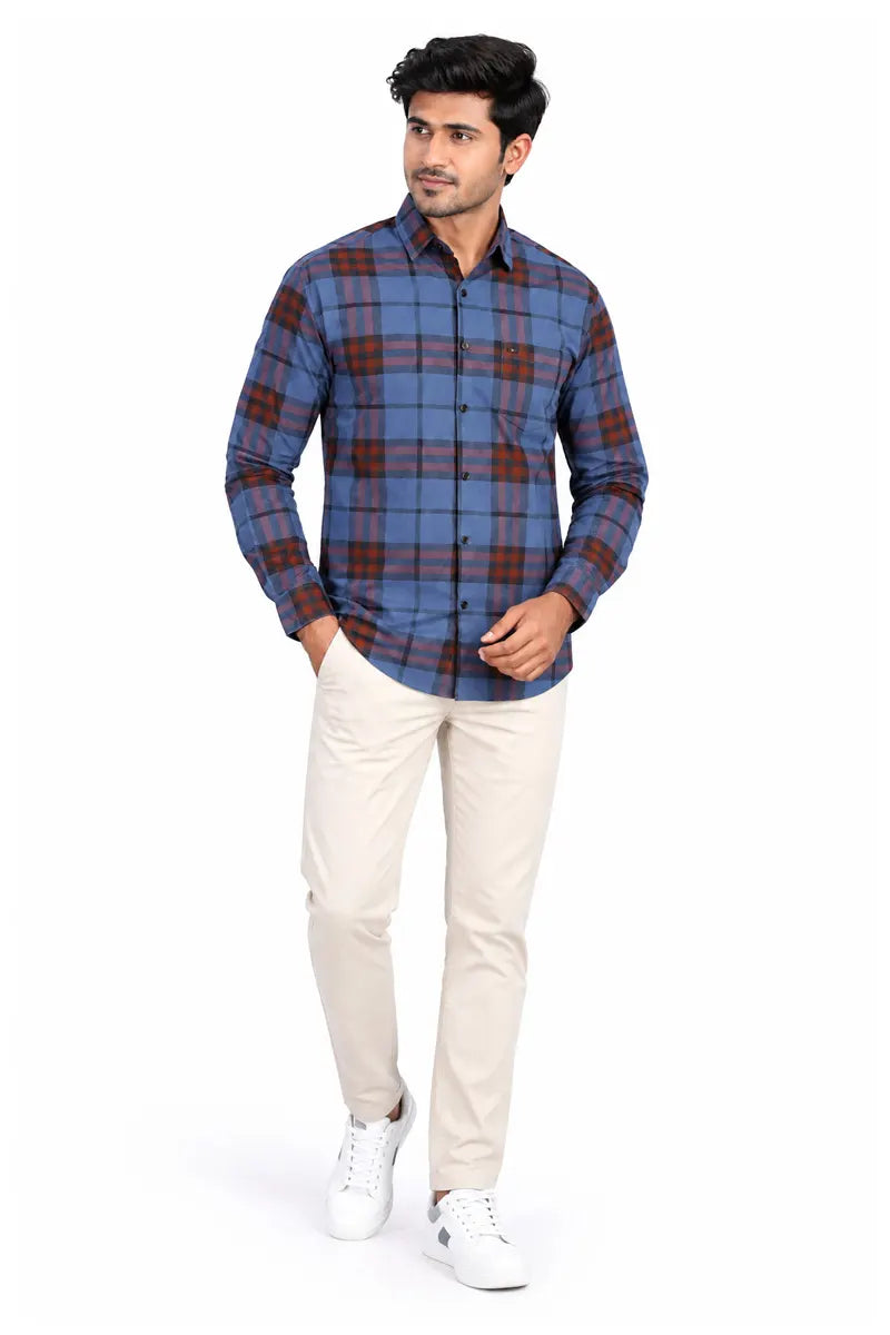 Cotton Checkered Shirt for Men - JakJow (Style men001202) - Blue