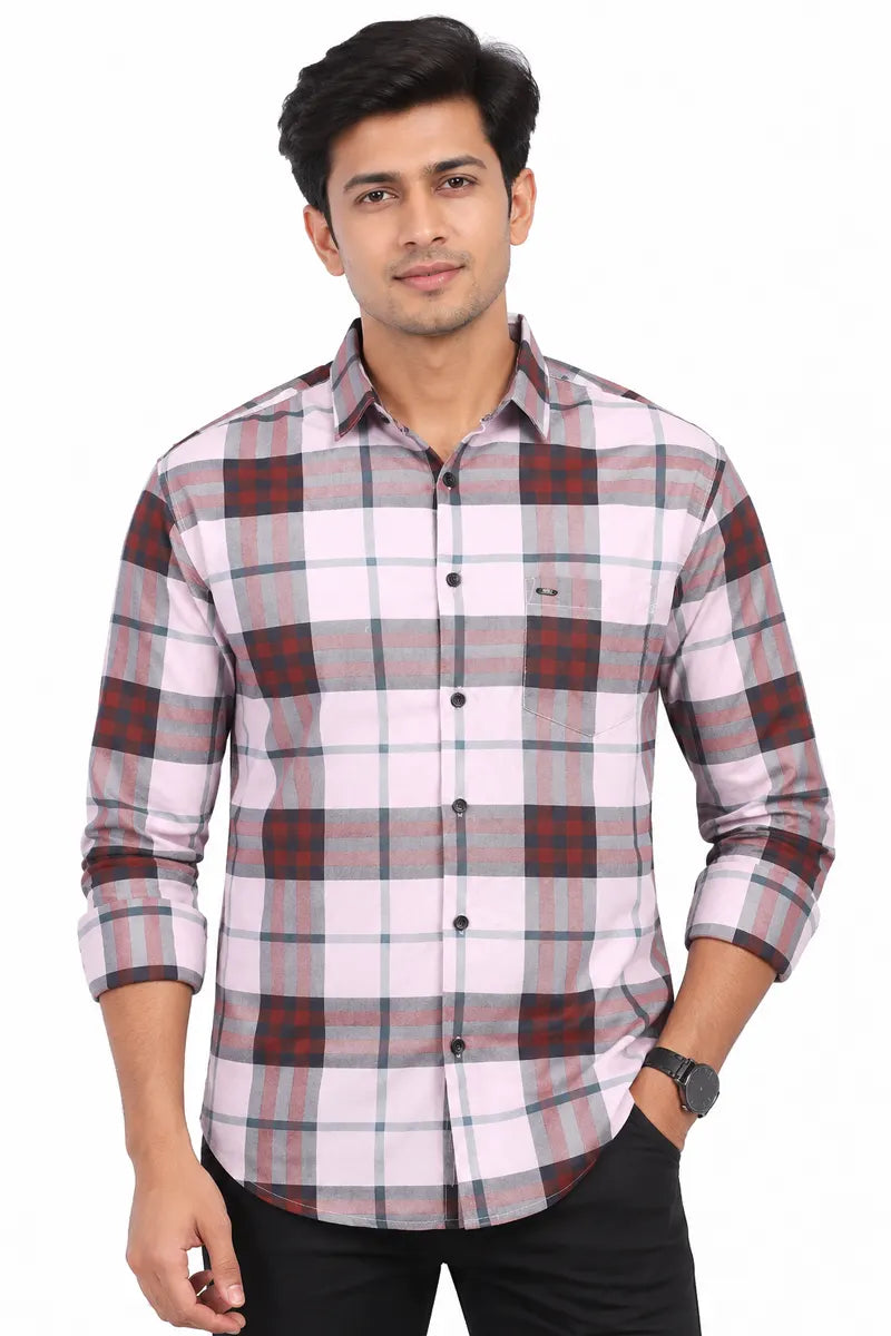 Cotton Checkered Casual Shirt for Men - JakJow (Style men001207) - Baby Pink