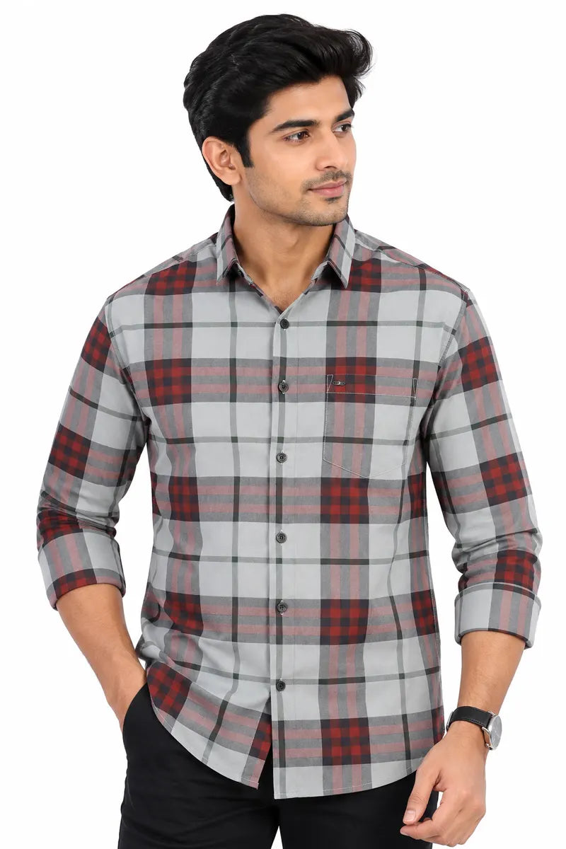Tartan Checkered Shirt for Men - Light Grey