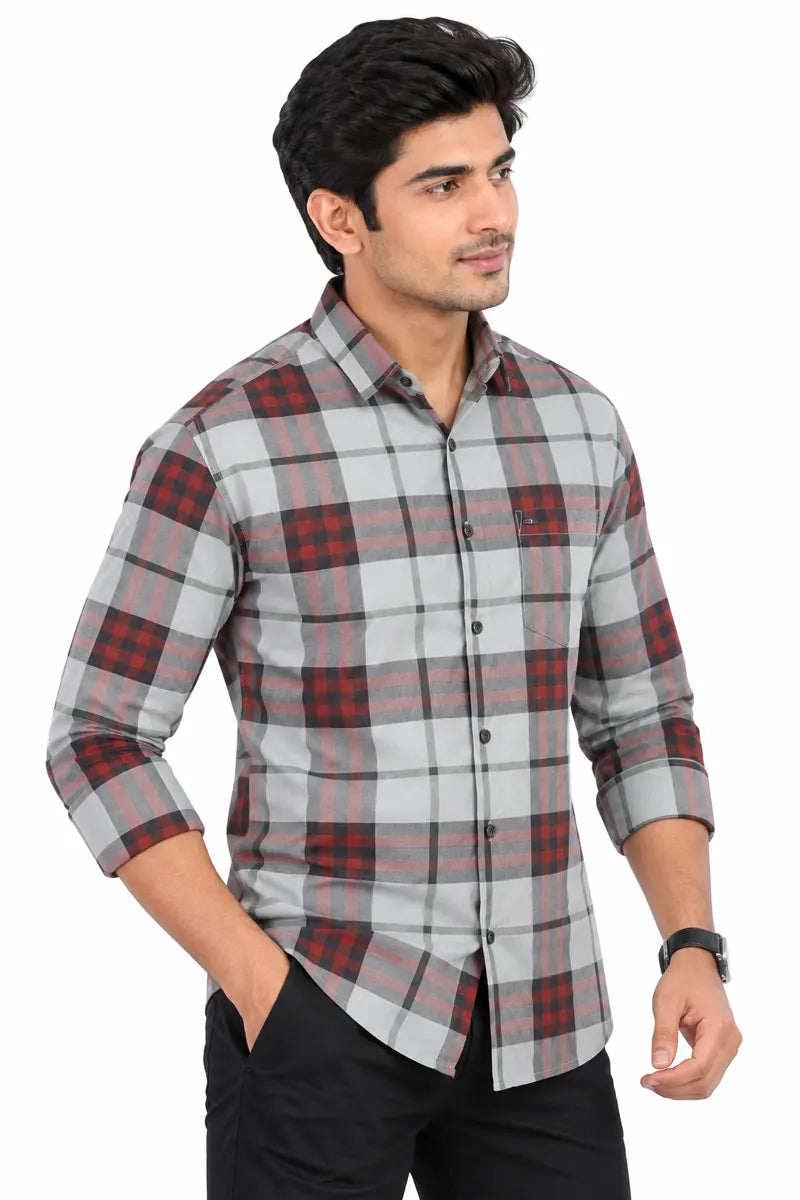 Tartan Checkered Shirt for Men - Light Grey