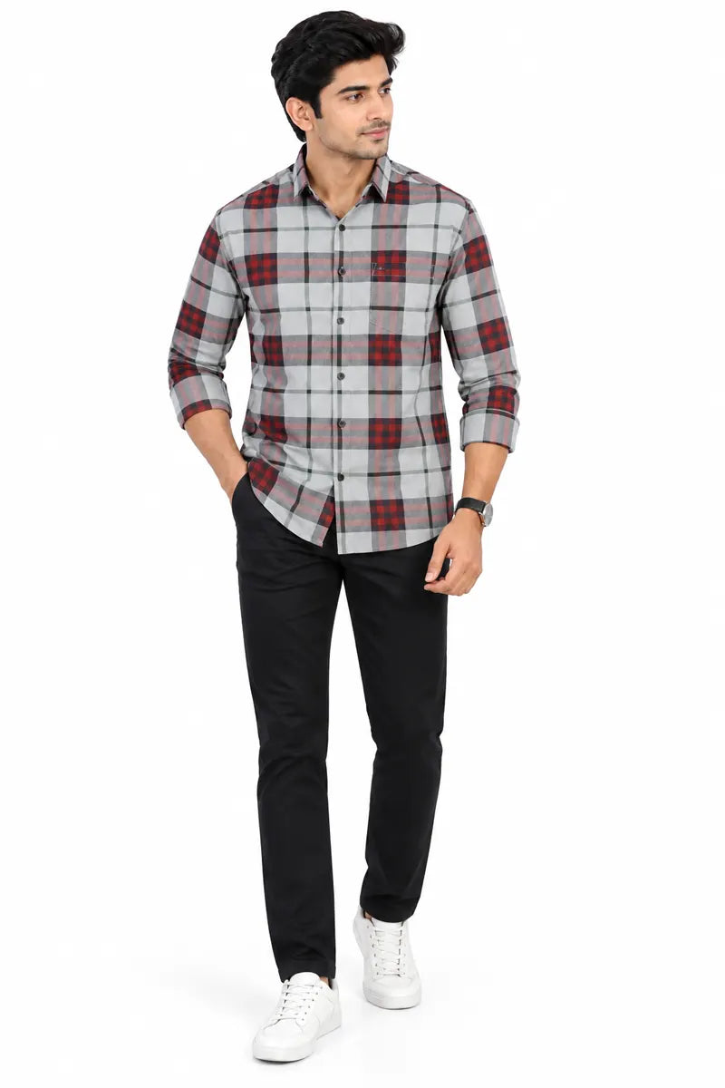 Tartan Checkered Shirt for Men - Light Grey