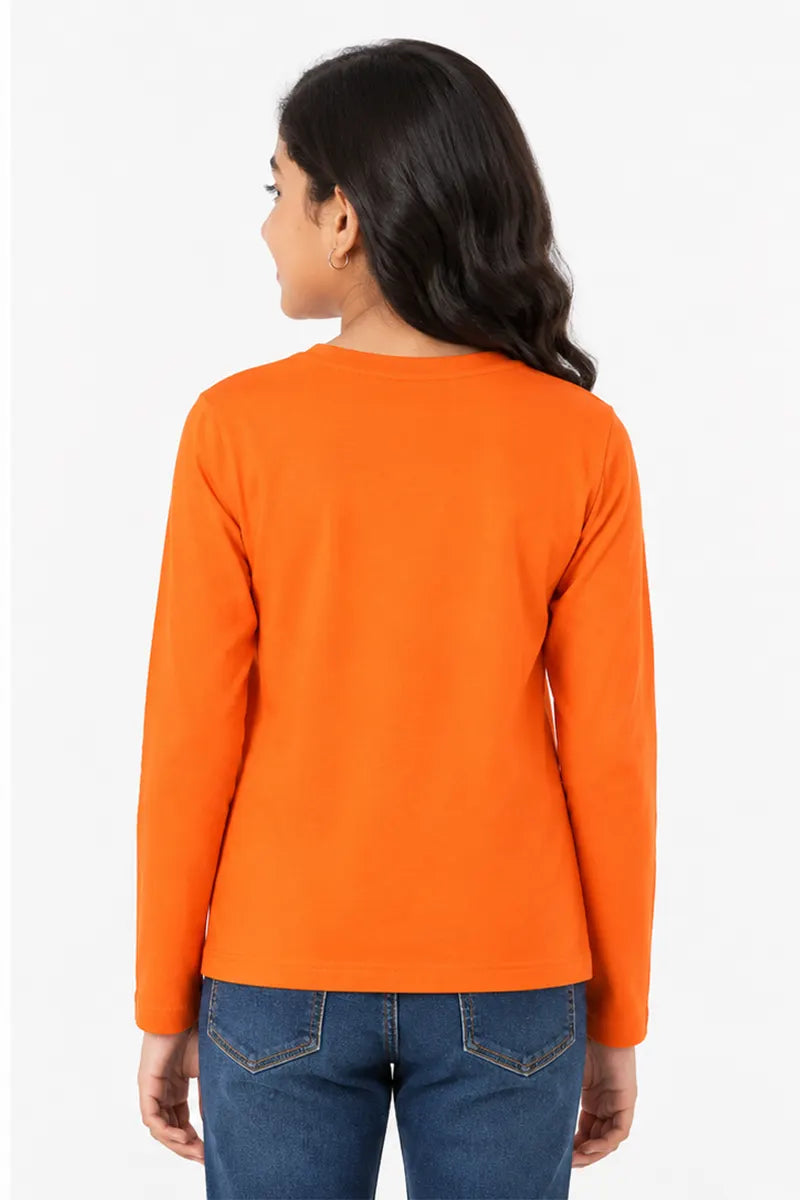 Pure Cotton Printed T-Shirt for Girl - Orange - View 3
