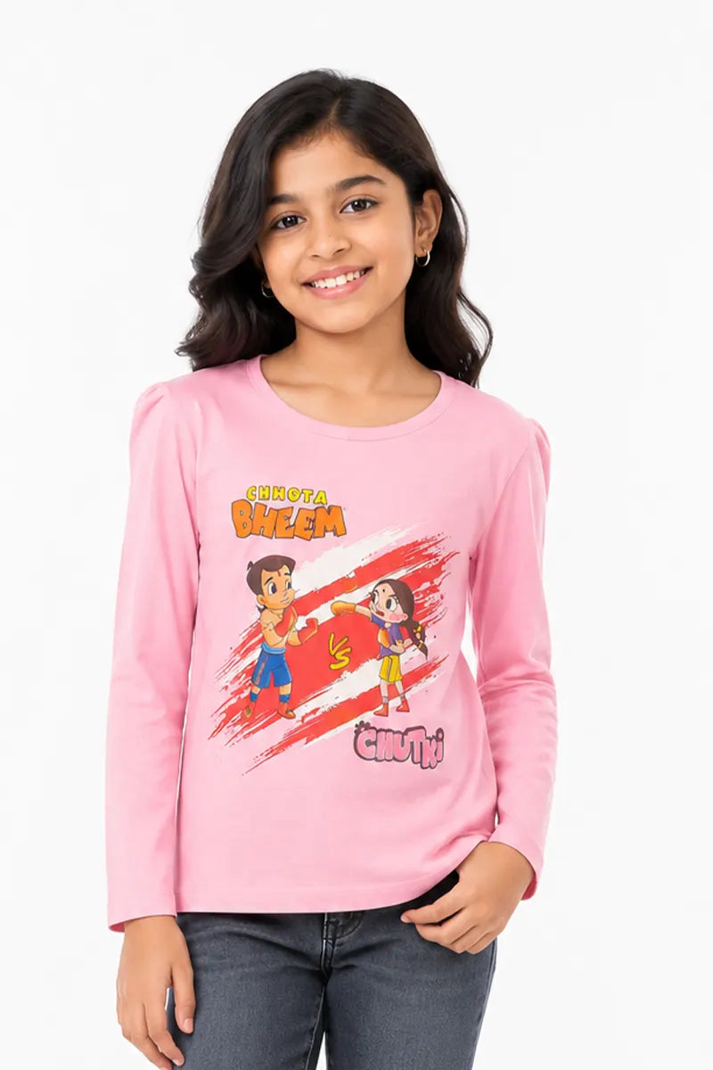 Pure Cotton Printed T-Shirt for Girls - Pink - View 1