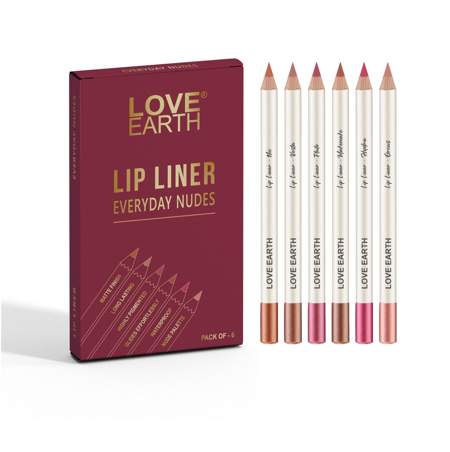 LOVE EARTH LIP LINER EVERYDAY NUDES -PACK OF 6