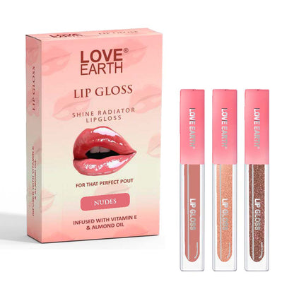 Love Earth Liquid Lip Gloss Nudes - Pack of 3