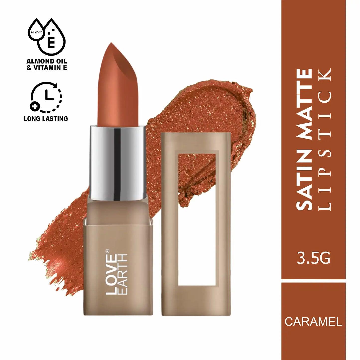 Love Earth Satin Matte Lipstick - Caramel | Lightweight | Long-Lasting Wear,Lips Moisturised | Satin Creamy-Matte Finish |3.5G