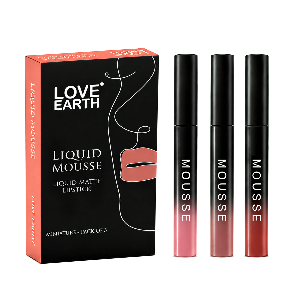 Love Earth Liquid Mousse Matte Lipstick - Mini Combo Pack of 3 (1.5 ml x 3)