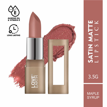 Love Earth Satin Matte Lipstick - Maple Syrup | Lightweight | Long-Lasting Wear,Lips Moisturised | Satin Creamy-Matte Finish |3.5G
