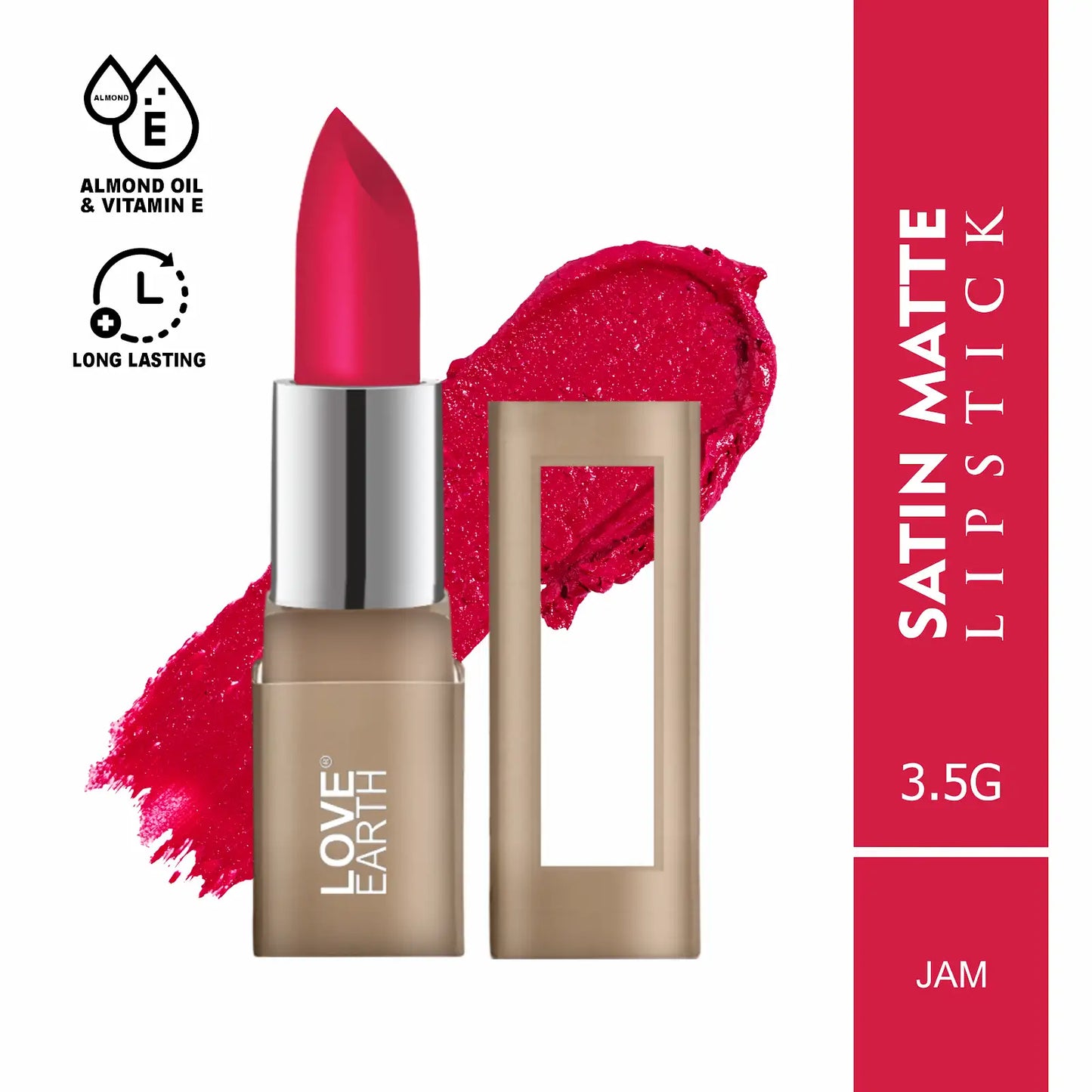 Love Earth Satin Matte Lipstick - Jam | Lightweight | Long-Lasting Wear,Lips Moisturised | Satin Creamy-Matte Finish |3.5G