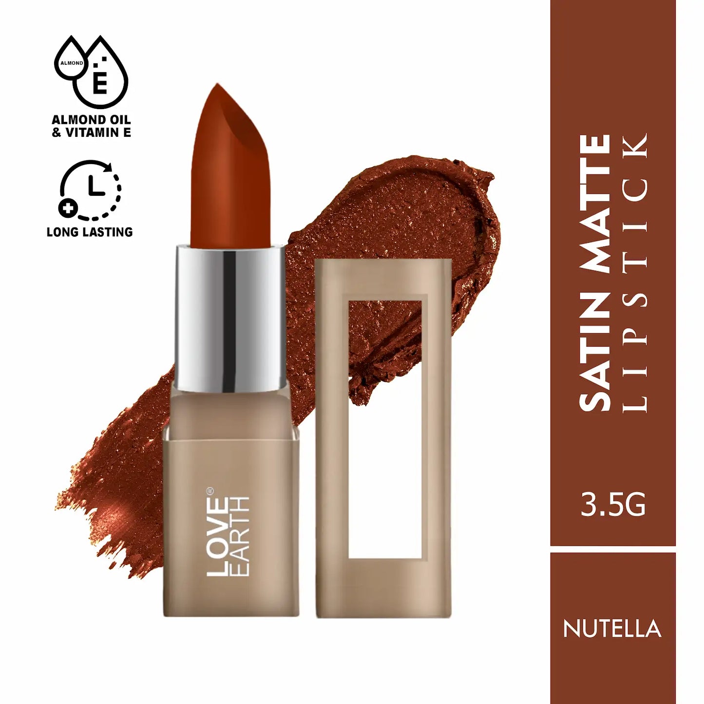 Love Earth Satin Matte Lipstick - Nutella | Lightweight | Long-Lasting Wear,Lips Moisturised | Satin Creamy-Matte Finish |3.5G