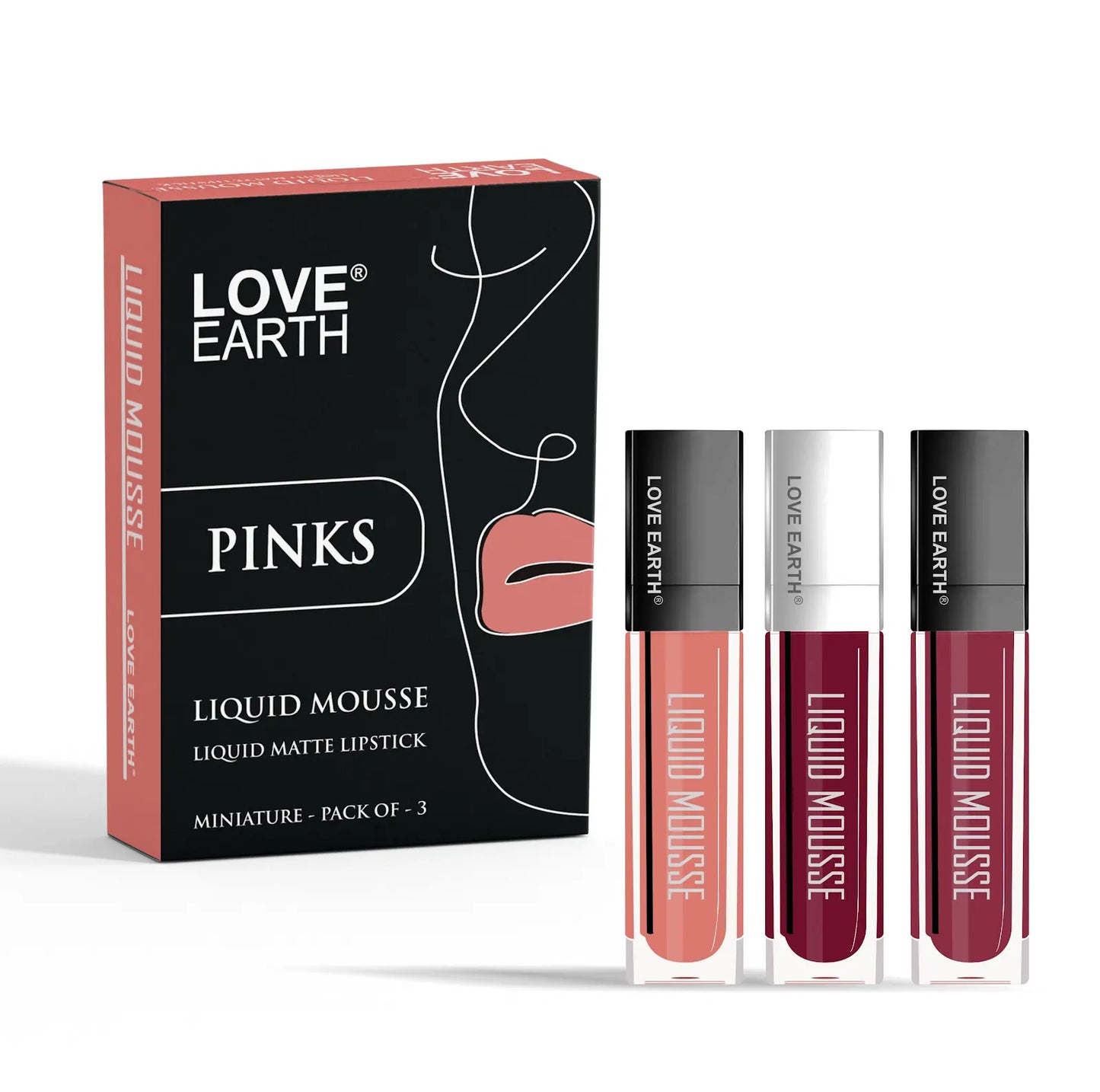Love Earth Liquid Mousse Lipstick Pinks Matte Finish Mini Combo Pack | Lightweight, Non-Sticky, Non-Drying,Transferproof, Waterproof Lipstick Set | (2Ml X 3) 6ML