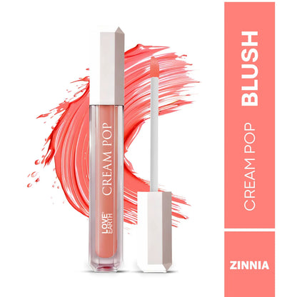Love Earth Cream Pop Blush - Zinnia| Hyaluronic Acid | Smooth, Lightweight, Long-Lasting | Dewy Finish, Easily Blendable| Everyday Natural Glow | Suitable for All Skin Types -2ML