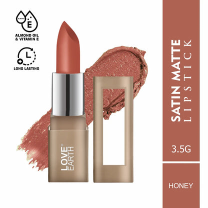 Love Earth Satin Matte Lipstick - Honey | Lightweight | Long-Lasting Wear,Lips Moisturised | Satin Creamy-Matte Finish |3.5G